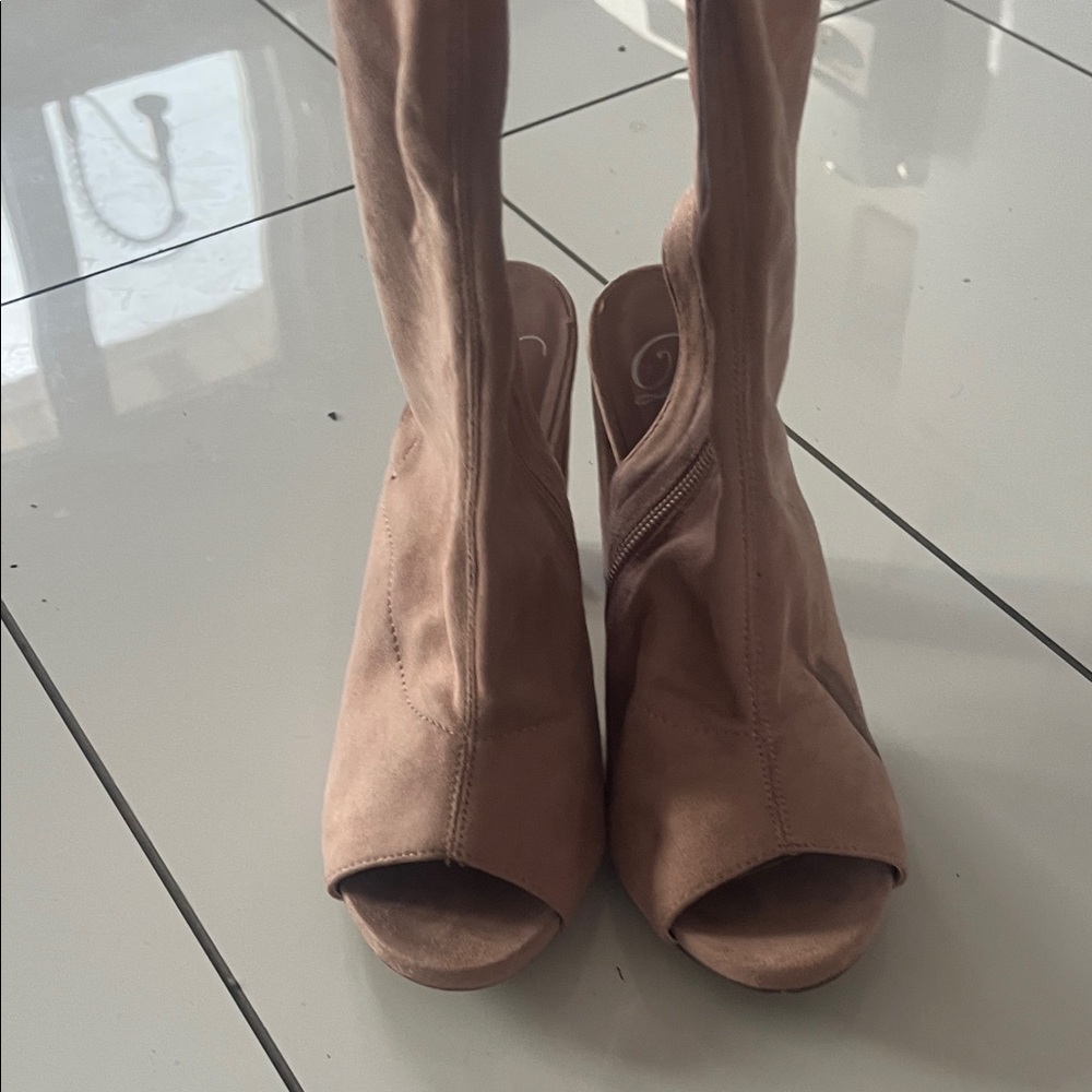 Double D Ranch Tan Peep-Toe Heeled Boots